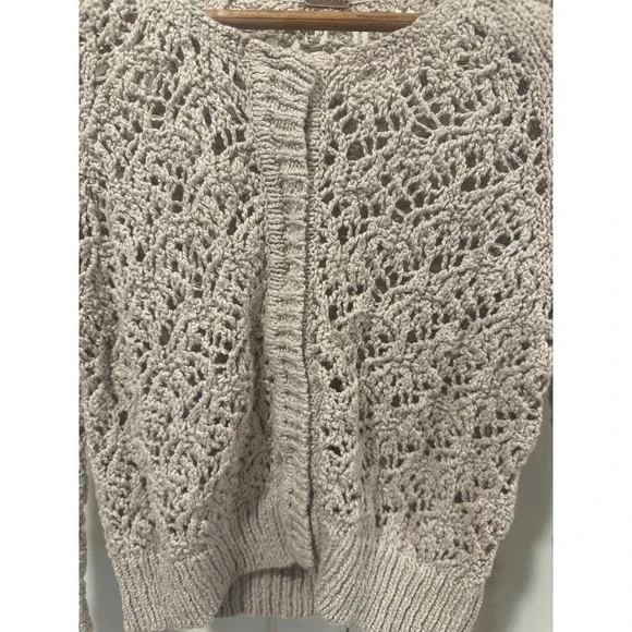 Free People Crochet Knit Cardigan Sweater Long Sleeve Neutral Boho Chic S - Picture 2 of 6